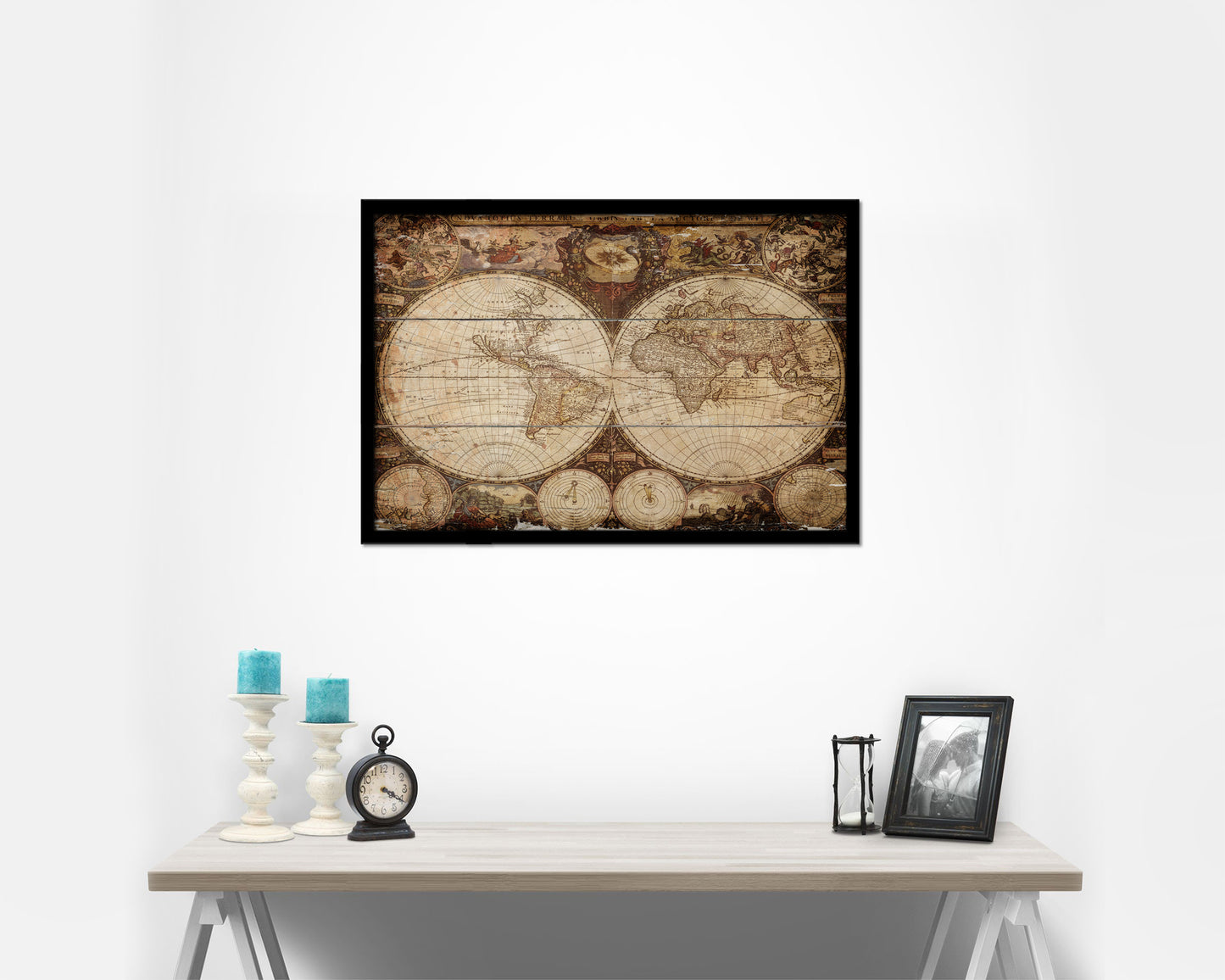 World Antique Map Framed Print Art Wall Decor Gifts