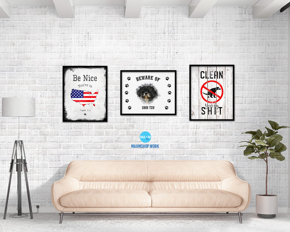Beware of Russell Terrier Sign Wood Framed Print Wall Art Decor Gifts