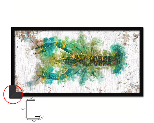 Crayfish Fish Art Wood Frame Shabby Chic Restaurant Sushi Wall Decor Gifts, 10" x 20"