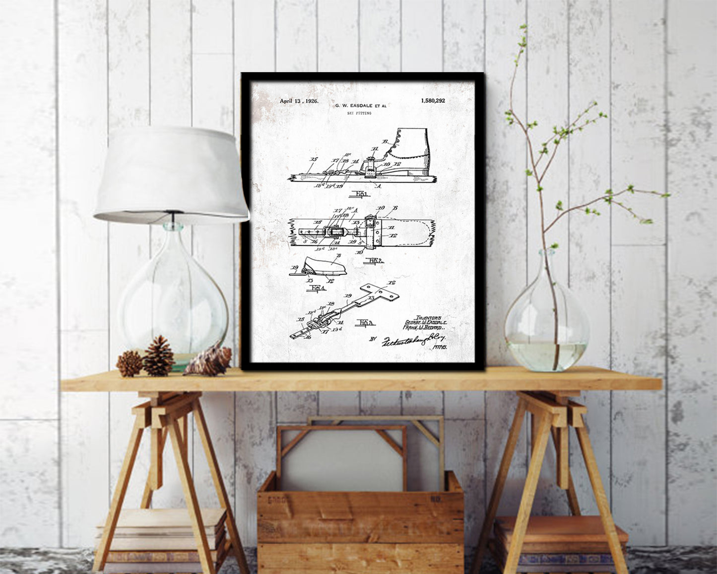 Ski Fitting Sports Vintage Patent Artwork Black Frame Print Gifts