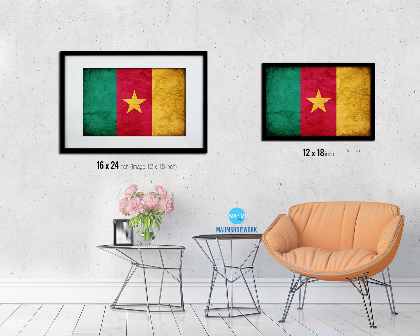 Cameroon Country Vintage Flag Wood Framed Print Wall Art Decor Gifts