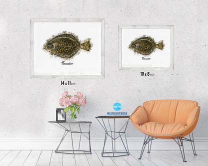Flounder Fish Framed Prints Modern Restaurant Sushi Bar Watercolor Wall Art Decor