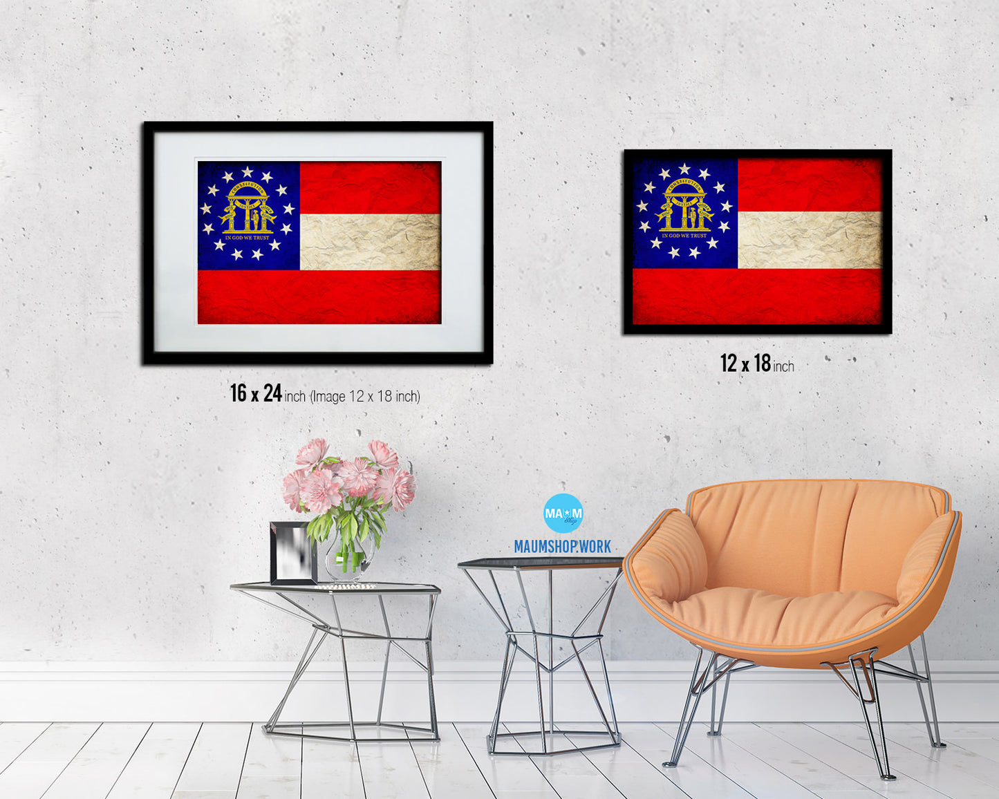 Georgia State Vintage Flag Wood Framed Paper Print Wall Art Decor Gifts