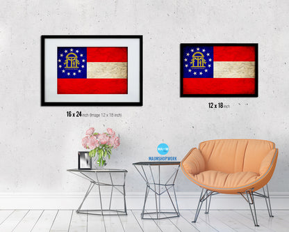 Georgia State Vintage Flag Wood Framed Paper Print Wall Art Decor Gifts