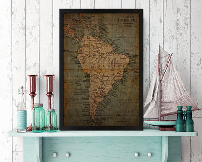 South America Vintage Map Wood Framed Print Art Wall Decor Gifts