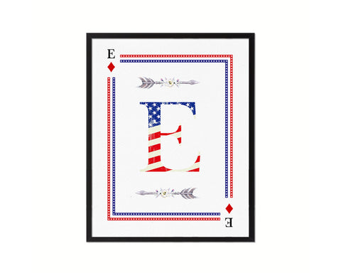 Letter E Custom Monogram Decks Diamond American Flag Framed Print Wall Art Decor Gifts