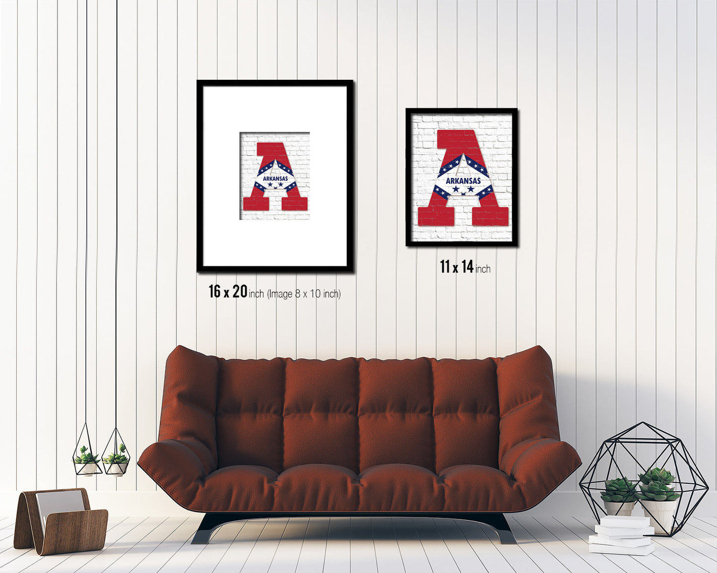 Arkansas State Initial Flag Wood Framed Paper Print Decor Wall Art Gifts, Brick