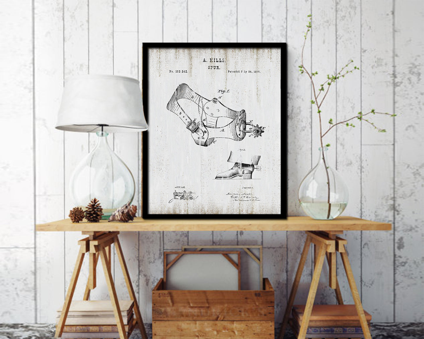 Spur Cowboy Vintage Patent Artwork Black Frame Print Wall Art Decor Gifts