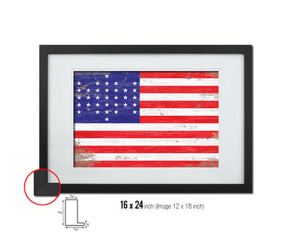 33 Stars Union Civil War Shabby Chic Military Flag Framed Print Decor Wall Art Gifts