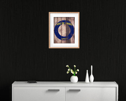 Oregon State Initial Flag Wood Framed Paper Print Decor Wall Art Gifts, Wood