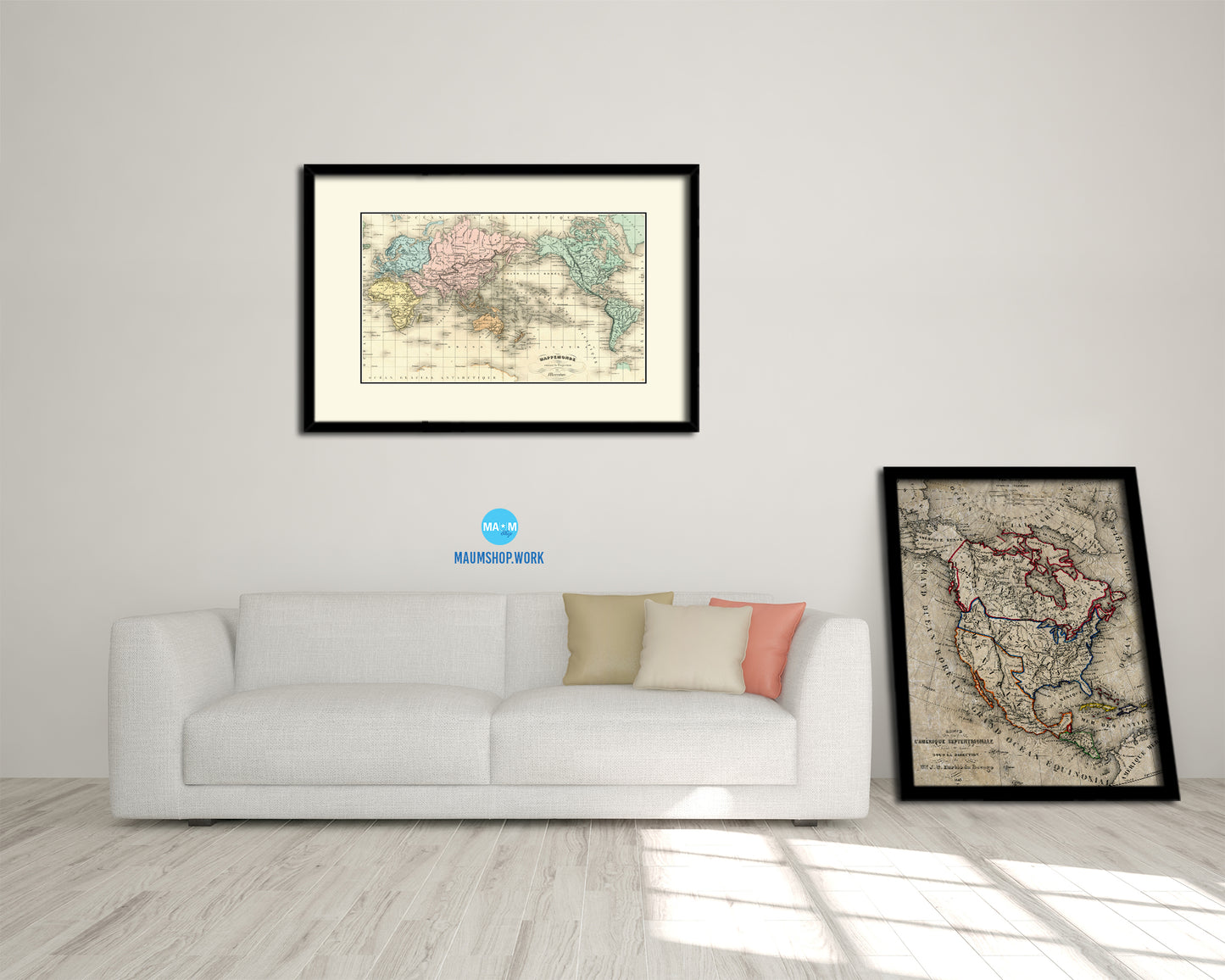 World Western and Eastern Hemispheres 1800 Old Map Framed Print Art Wall Decor Gifts