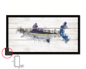 Black Marlin Fish Art Wood Framed White Wash Restaurant Sushi Wall Decor Gifts, 10" x 20"
