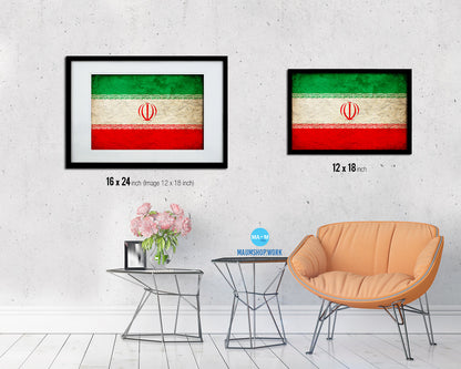 Iran Country Vintage Flag Wood Framed Print Wall Art Decor Gifts