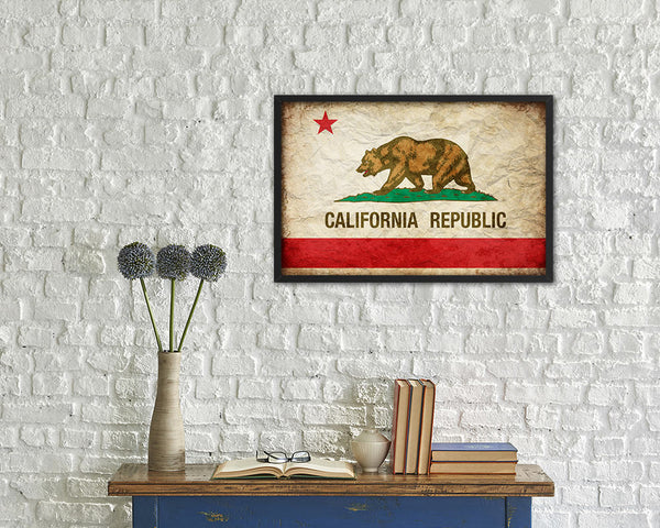 California State Vintage Flag Wood Framed Paper Print Wall Art Decor Gifts