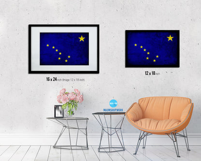 Alaska State Vintage Flag Wood Framed Paper Print Wall Art Decor Gifts