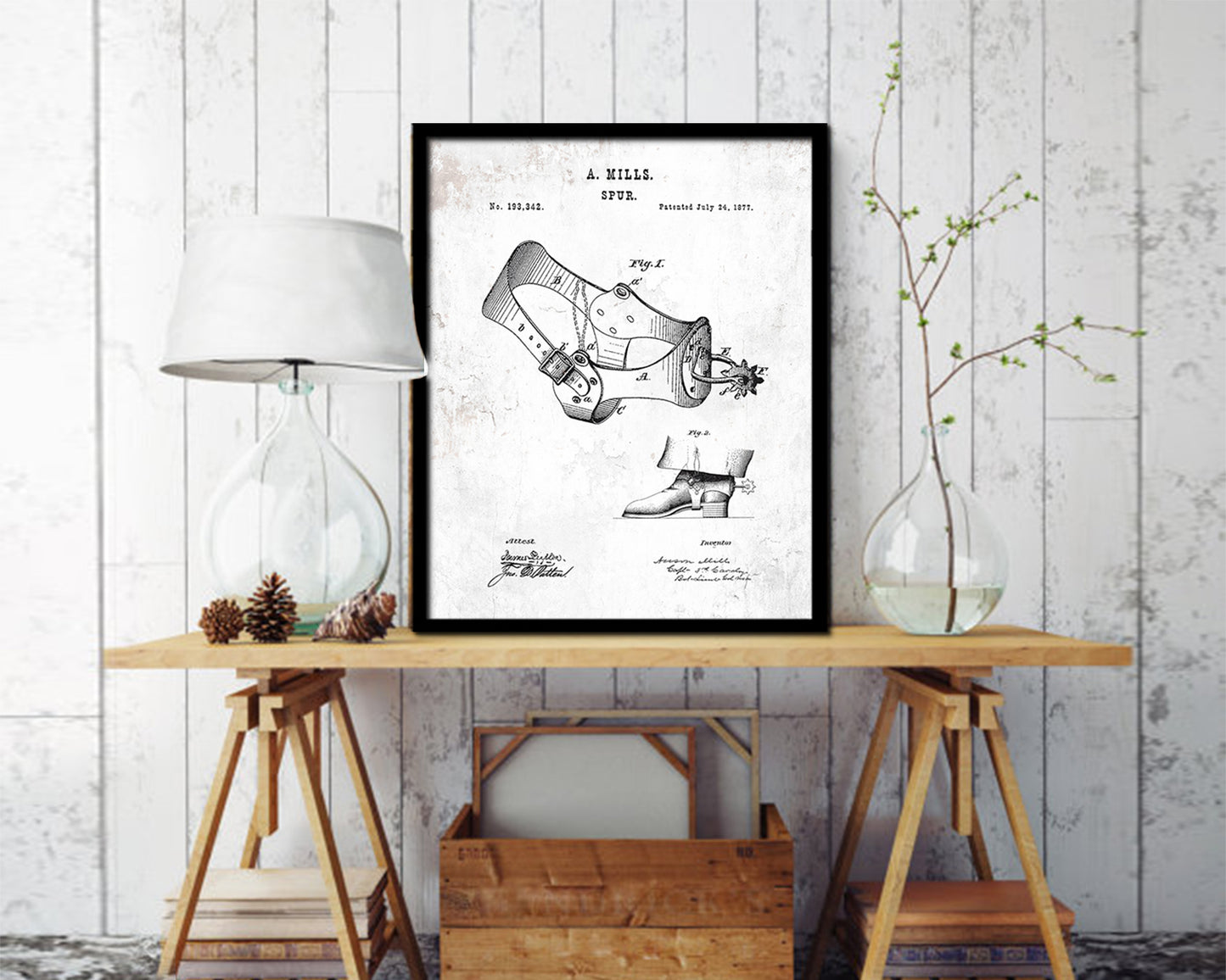 Spur Cowboy Vintage Patent Artwork Black Frame Print Wall Art Decor Gifts