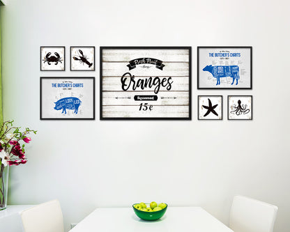 Fresh Fruit Oranges Vintage Sign Fine Art Paper Prints Wood Frame Wall Art Decor Gifts