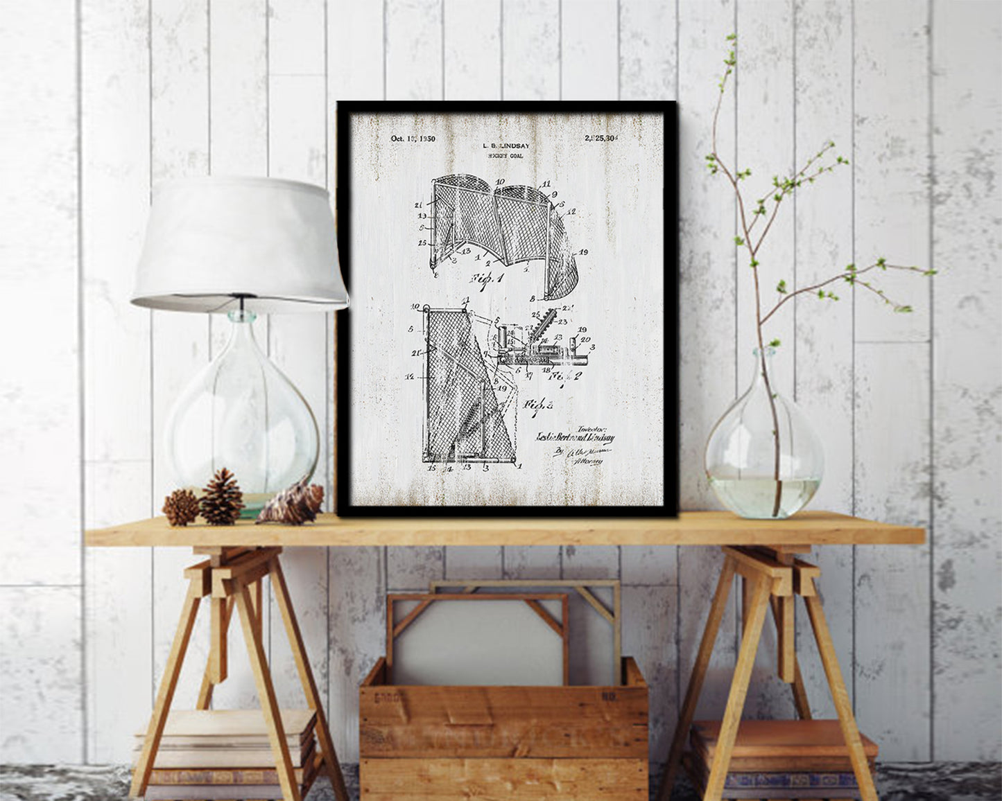 Hockey Goal Sports Vintage Patent Artwork Black Frame Print Gifts