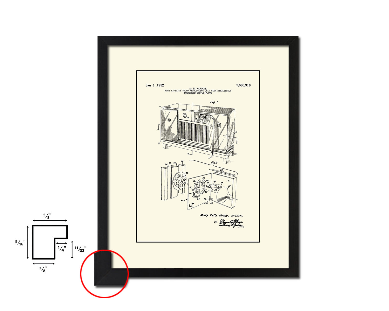 High Fidelity Unit Baffle Plate Sound Patent Artwork Black Frame Print Gifts