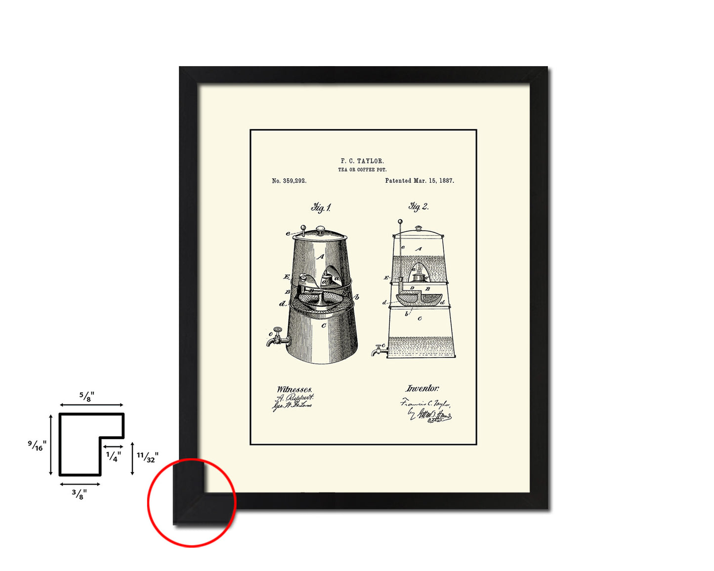 Tea or Pot Coffee Vintage Patent Artwork Black Frame Print Wall Art Decor Gifts