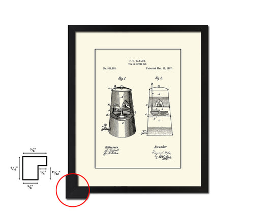 Tea or Pot Coffee Vintage Patent Artwork Black Frame Print Wall Art Decor Gifts