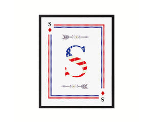 Letter S Custom Monogram Decks Diamond American Flag Framed Print Wall Art Decor Gifts