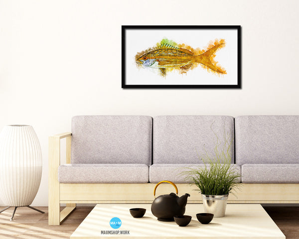 Yellowtail Snapper Fish Art Wood Frame Modern Restaurant Sushi Wall Decor Gifts, 10" x 20"