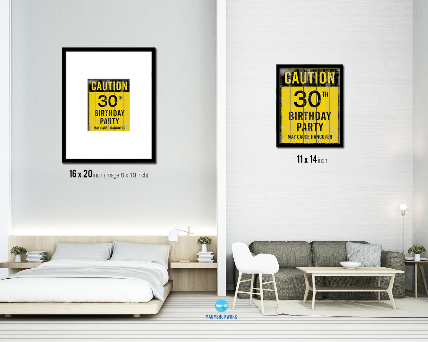 Caution 30th birthday party may cause hangover Notice Danger Sign Framed Print Wall Art Gifts