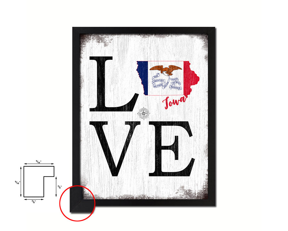 Iowa Shabby Chic Love Sign Wood Framed Paper Print Decor Wall Art Gifts