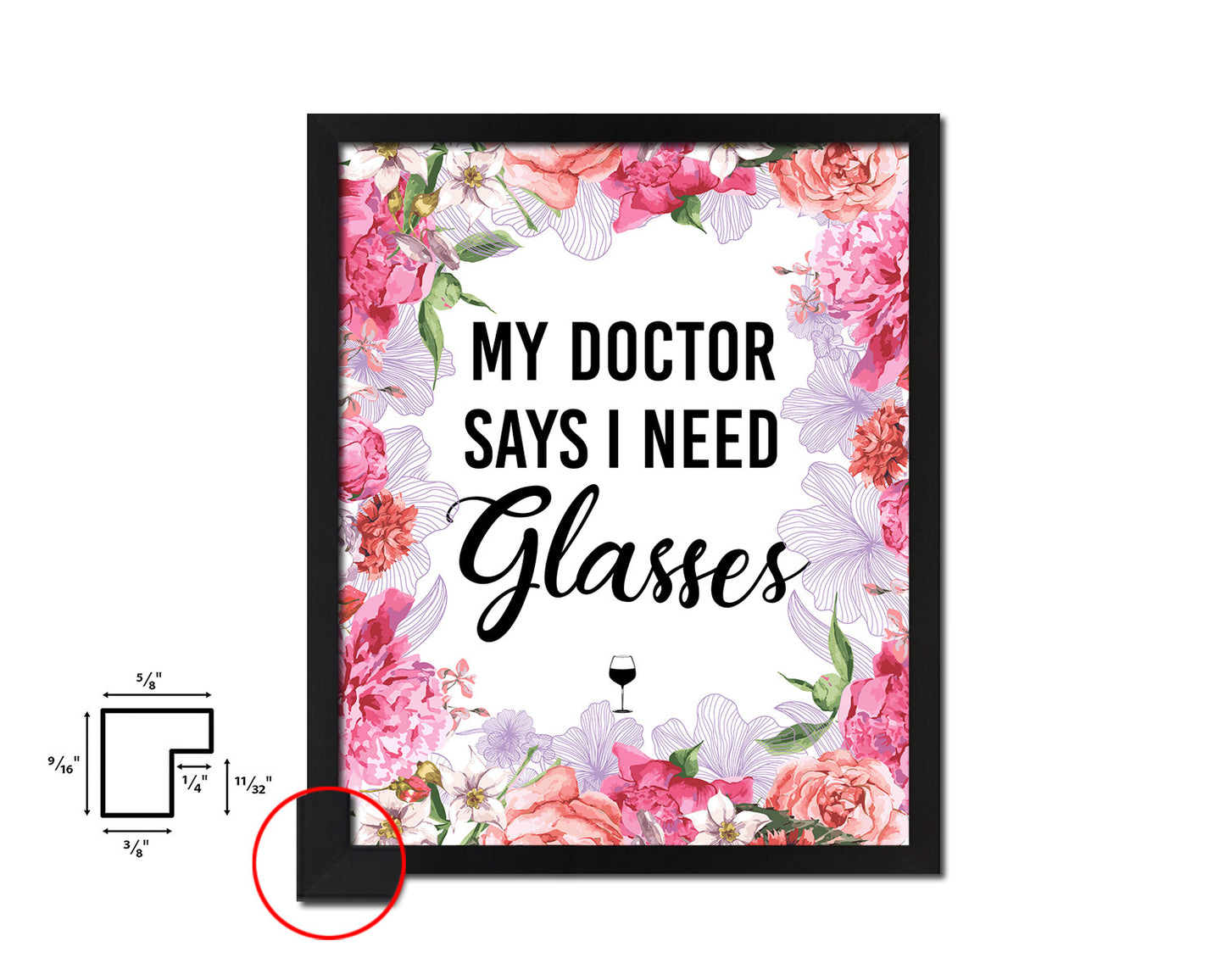 My doctor says I need glasses Words Wood Framed Print Wall Decor Art Gifts
