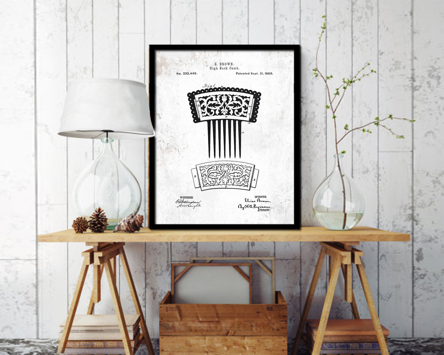 High Back Comb Barbershop Vintage Patent Artwork Black Frame Print Wall Art Decor Gifts