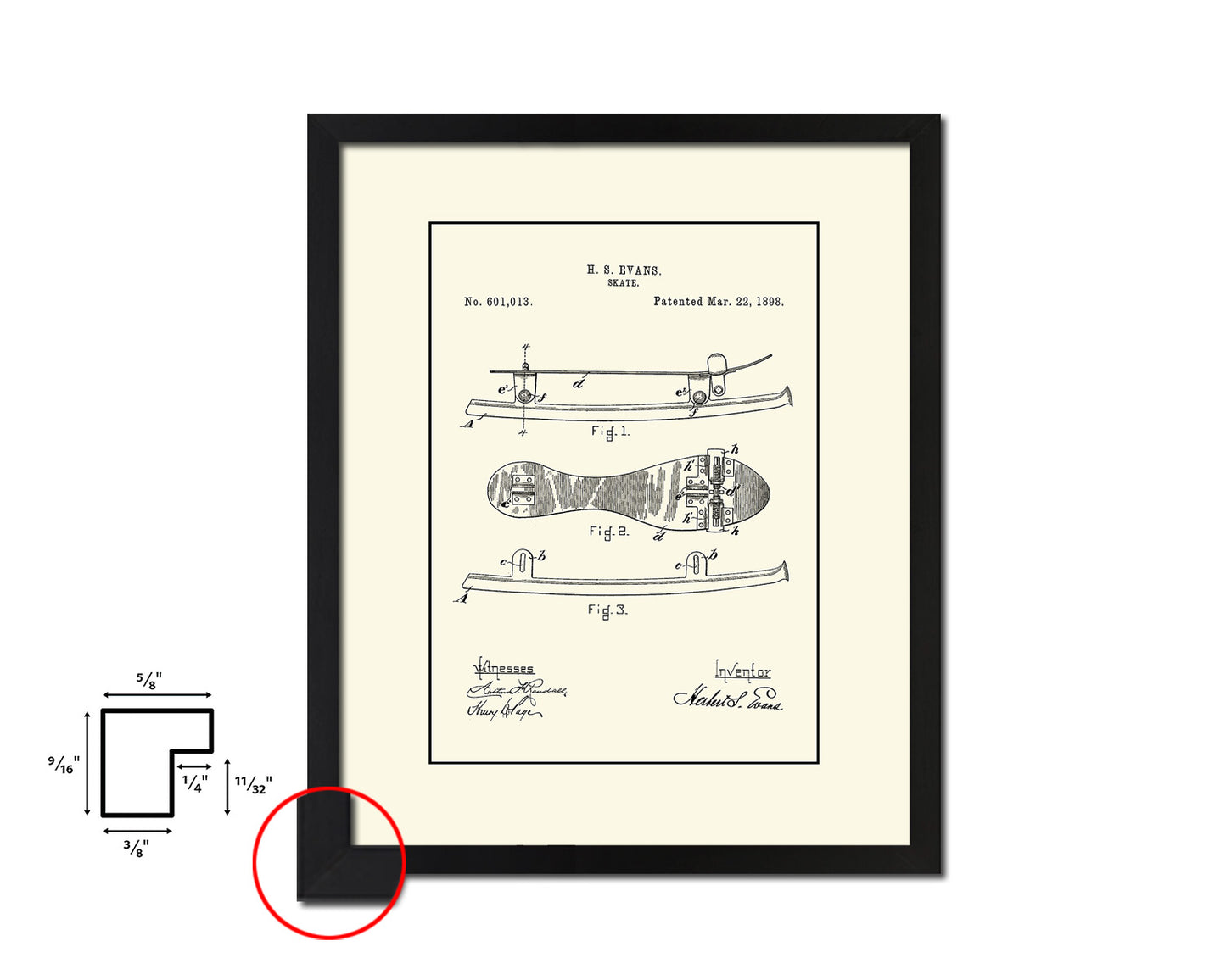 Ice Skate Sports Vintage Patent Artwork Black Frame Print Gifts