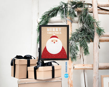 Merry Christmas Santa Holiday Season Gifts Wood Framed Print Home Decor Wall Art