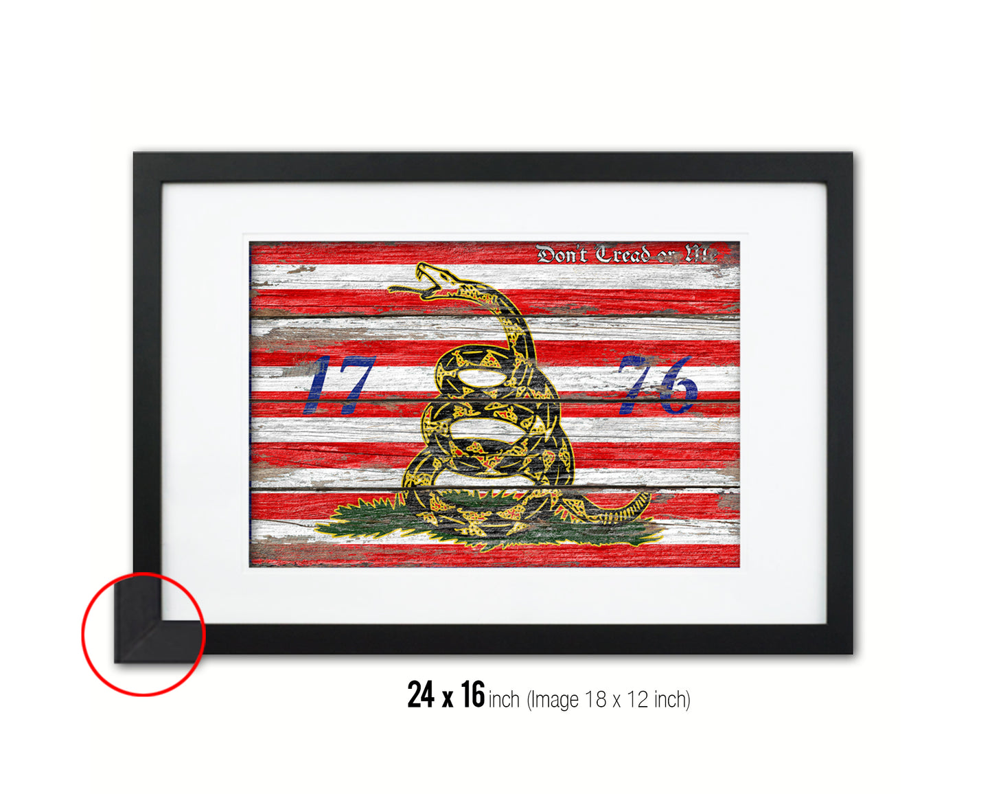 First Navy Jack Don't Tread On Me 1776 Tea Party Wood Rustic Flag Framed Print Art