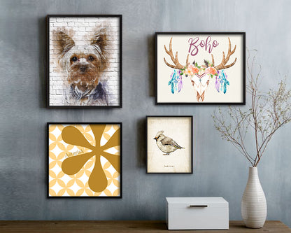 Yorkshire Terrier Dog Puppy Portrait Framed Print Pet Watercolor Wall Decor Art Gifts