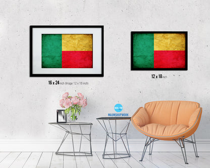 Benin Country Vintage Flag Wood Framed Print Wall Art Decor Gifts