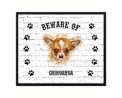 Beware of Chihuahua Sign Wood Framed Print Wall Art Decor Gifts