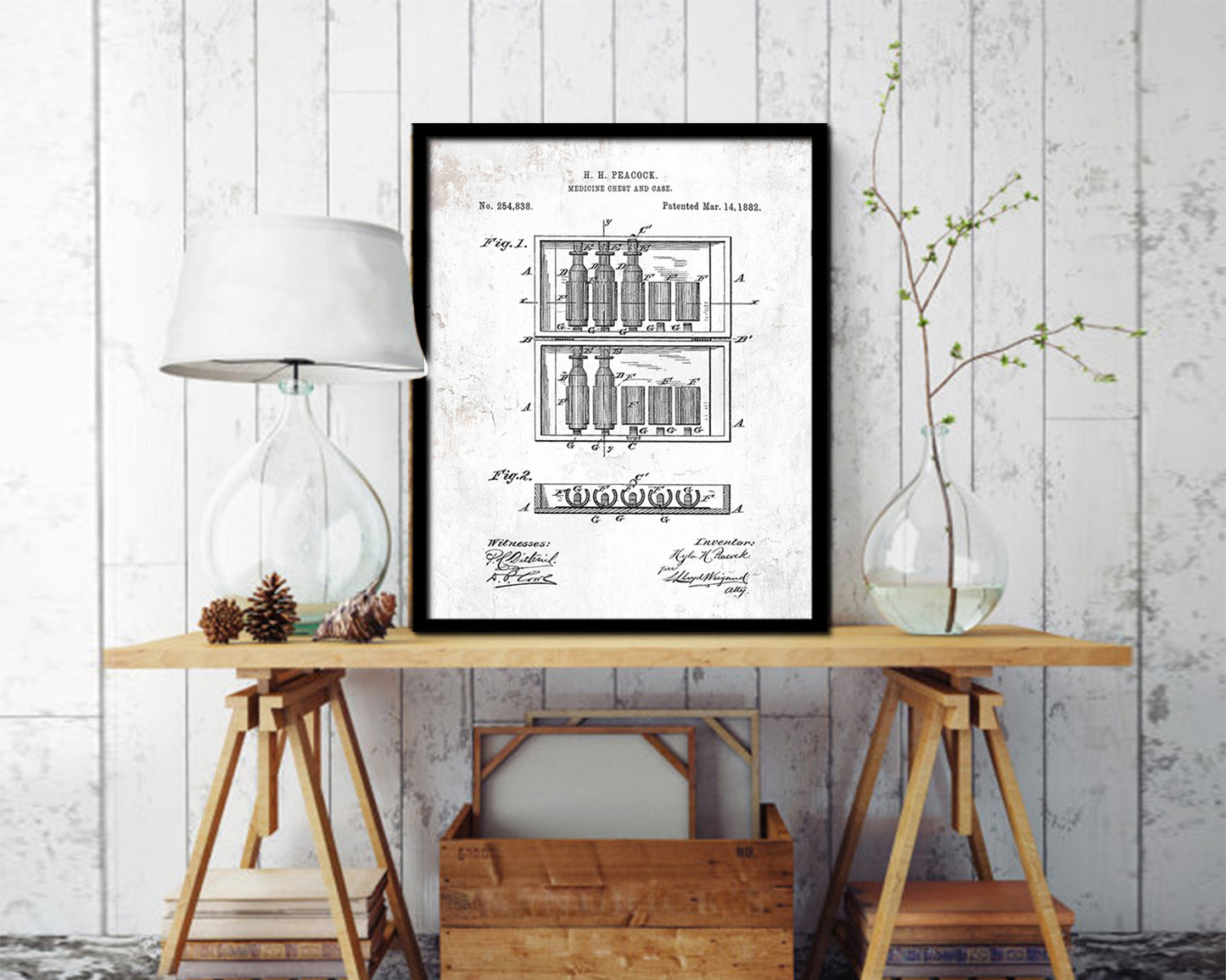 Medicine Chest and Case Pharmacist Vintage Patent Artwork Black Frame Print Gifts
