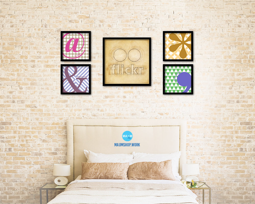 Flickr Social Media Symbol Icons logo Wood Framed Print Home Decor Wall Art Gifts