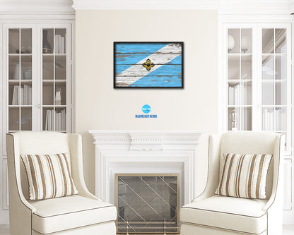 Madison City Wisconsin State Rustic Flag Wood Framed Paper Prints Decor Wall Art Gifts