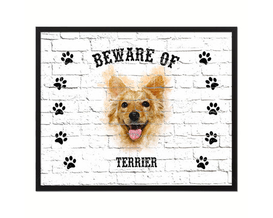 Beware of Russell Terrier Sign Wood Framed Print Wall Art Decor Gifts
