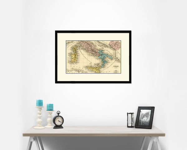Italy and Rome Old Map Framed Print Art Wall Decor Gifts