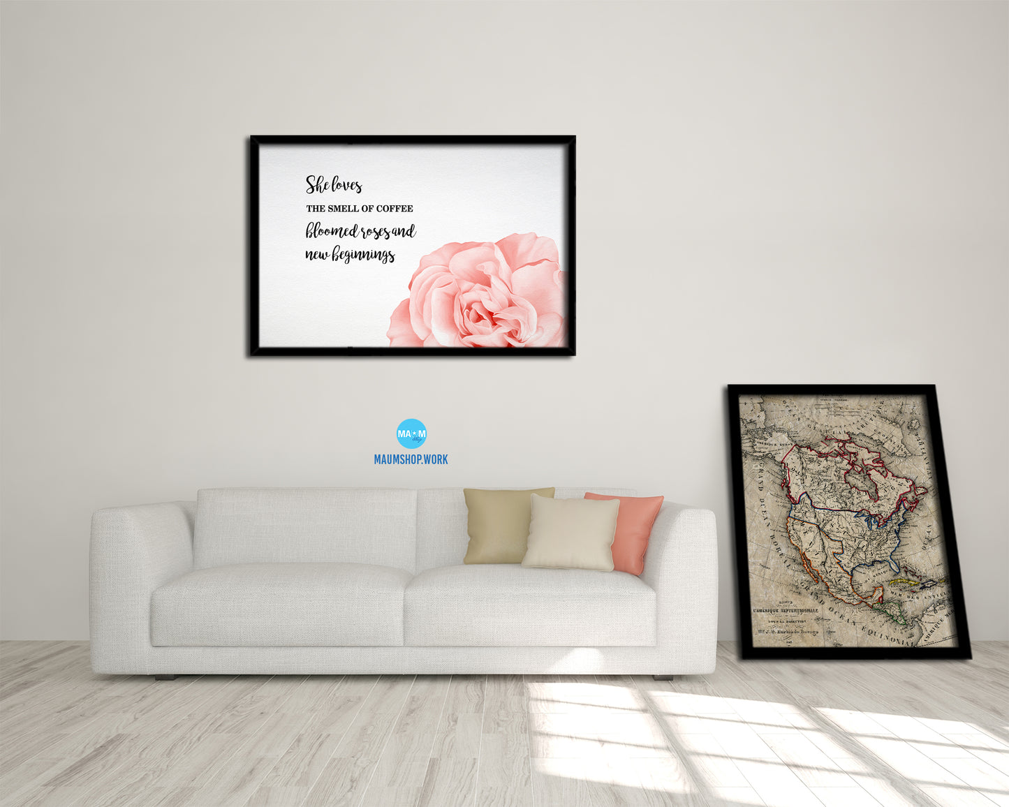 She loves the smell of coffee bloomed roses and new beginnings Quote Framed Art