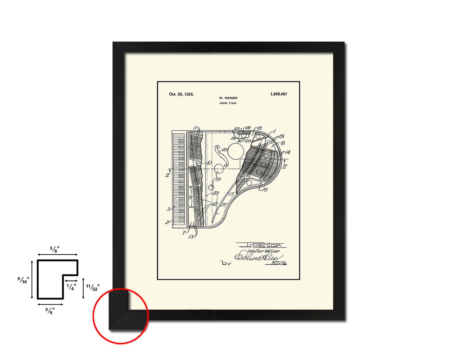 Grand Piano Music Vintage Patent Artwork Black Frame Print Gifts