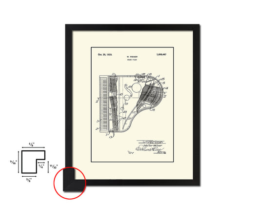 Grand Piano Music Vintage Patent Artwork Black Frame Print Gifts
