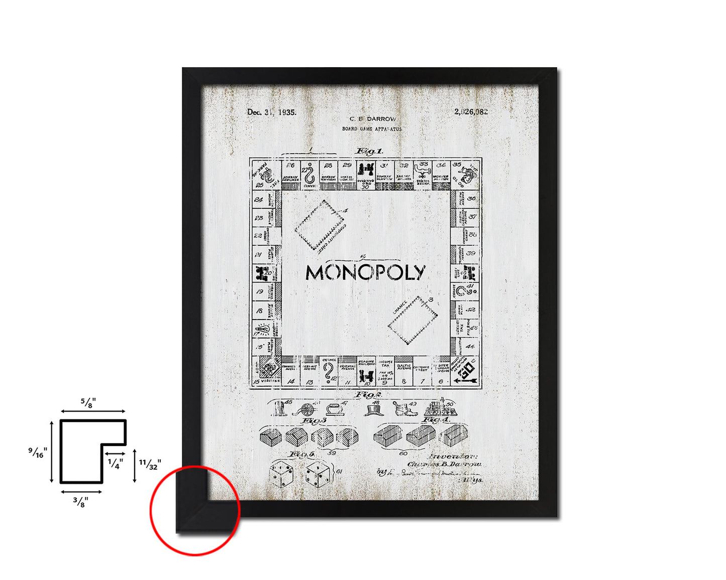 Monopoly Board Game Toy Vintage Patent Artwork Black Frame Print Gifts