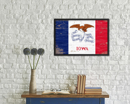 Iowa State Shabby Chic Flag Wood Framed Paper Print  Wall Art Decor Gifts
