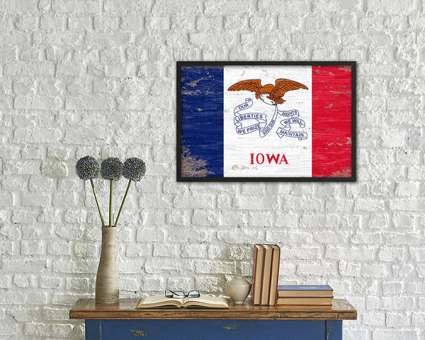 Iowa State Shabby Chic Flag Wood Framed Paper Print  Wall Art Decor Gifts