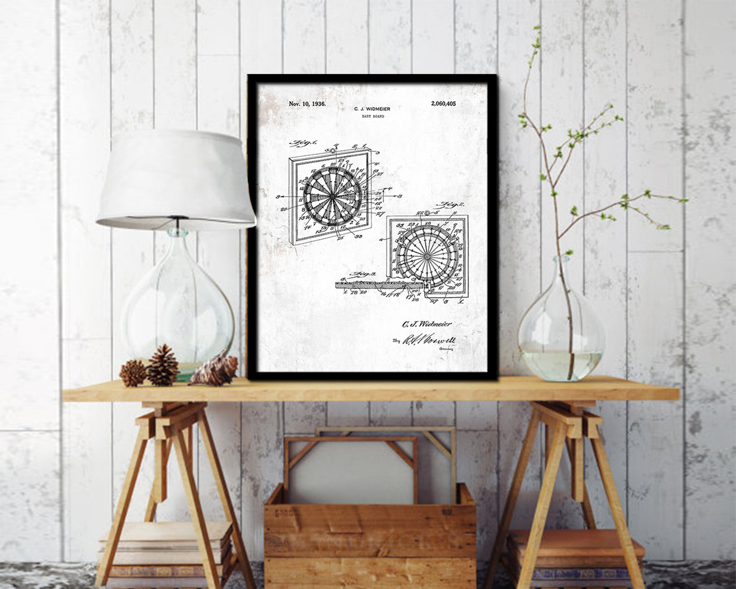 Dart Board Sports Vintage Patent Artwork Black Frame Print Gifts