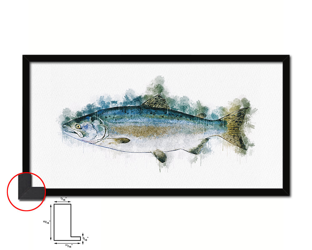 Pink Alaska Salmon Fish Art Wood Frame Modern Restaurant Sushi Wall Decor Gifts, 10" x 20"